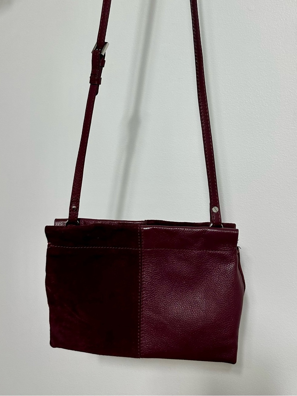ZARA Leather & Suede Crossbody Bag in Burgundy